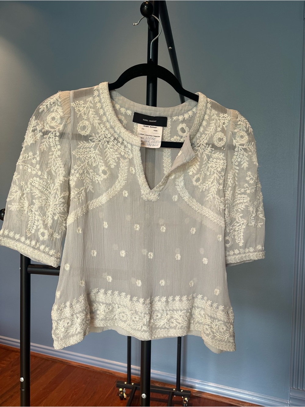 Isabel Marant Cream Embroidered Short-Sleeve Peasant Blouse